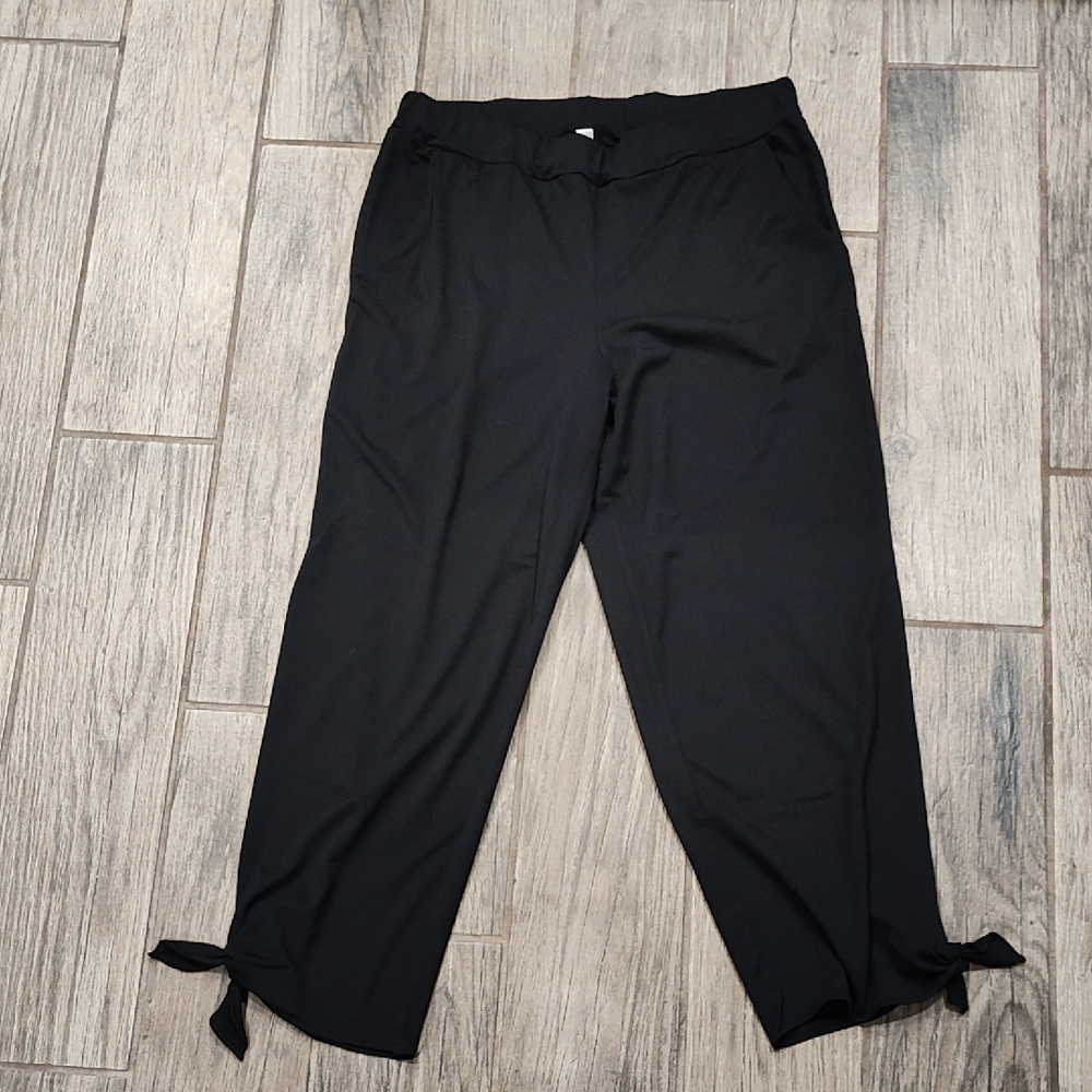 Tickled Teal Women's Black Pants Open Bottom Of Leg With Knot Size XL